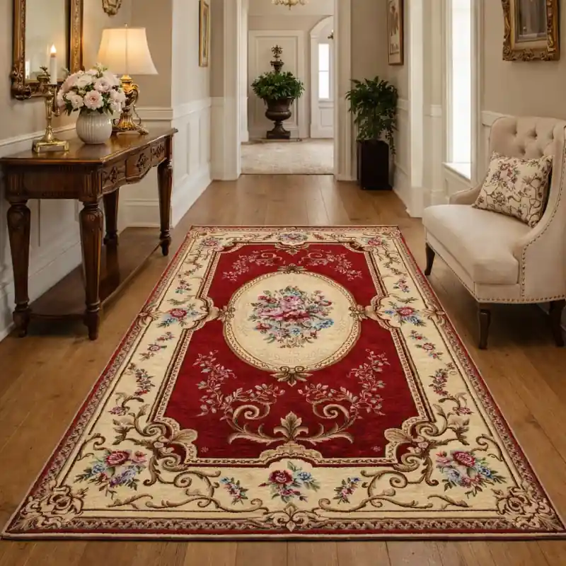 AUBUSSON - Tappeto Classico Passatoia Corsia Stile Francese '800 Ciniglia Jacquard - Lavabile ed Antiscivolo - Rosso