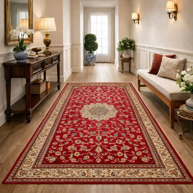 KAZAKH - Tappeto Classico Passatoia Corsia Stile Caucasico Effetto Seta Fiori Rosone Rosso 2154