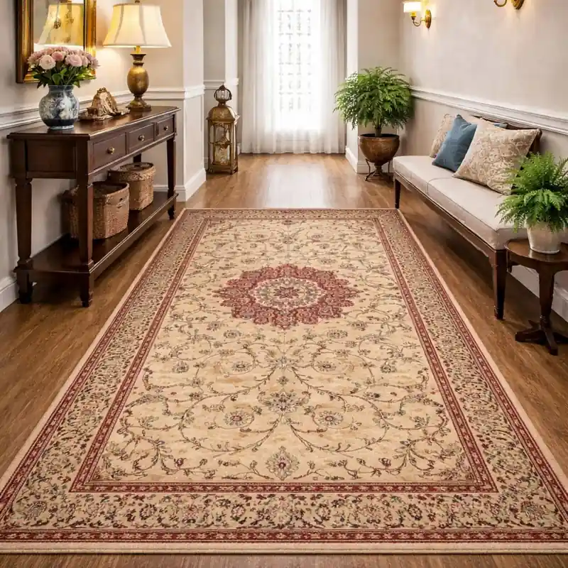 KAZAKH - Tappeto Classico Passatoia Corsia Stile Caucasico Effetto Seta Fiori Rosone Beige 2154