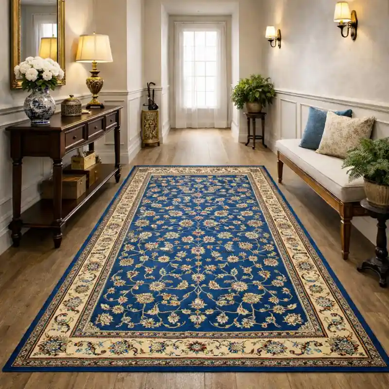 KAZAKH - Tappeto Classico Passatoia Corsia Stile Caucasico Effetto Seta Fiori Blu Azzurro 1517