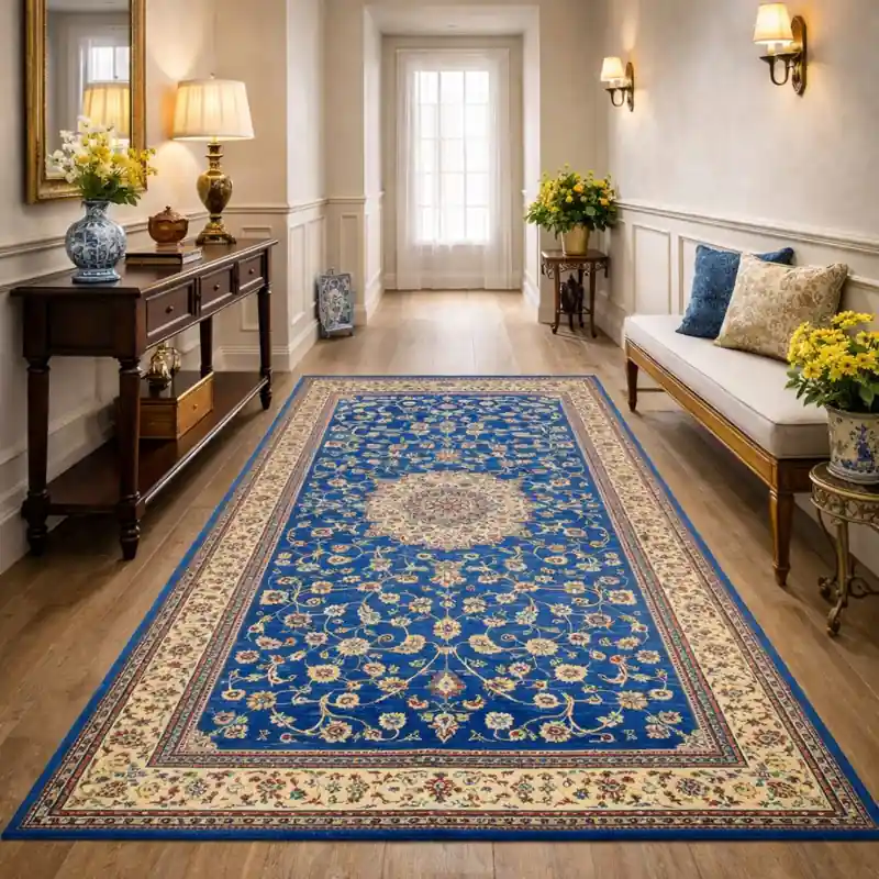 KAZAKH - Tappeto Classico Passatoia Corsia Stile Caucasico Effetto Seta Fiori Blu Azzurro 2154
