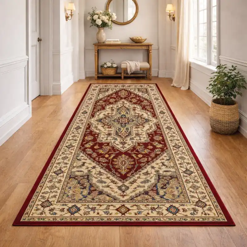 KAZAKH - Tappeto Classico Passatoia Corsia Stile Caucasico Effetto Seta Rosso 1535