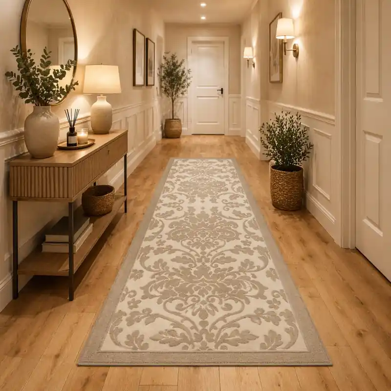 LEVANTE - Tappeto Classico Passatoia Corsia Ciniglia Jacquard Raffinato Effetto Rilievo - Lavabile ed Antiscivolo - Tortora