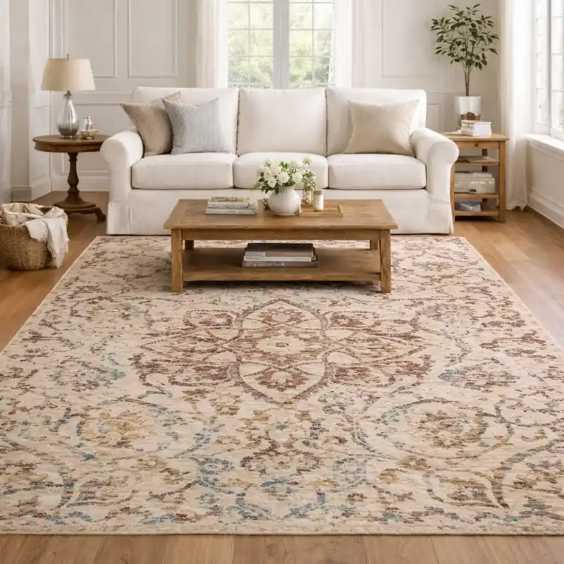 KAZAKH - Tappeto Classico Stile Caucasico Effetto Seta Fiori Geometrico Beige Rosso Blu 1529