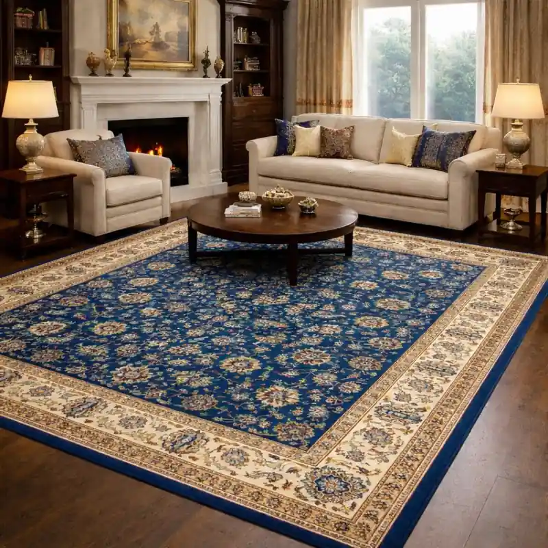 KAZAKH - Tappeto Classico Stile Caucasico Effetto Seta Fiori Blu Azzurro 1517