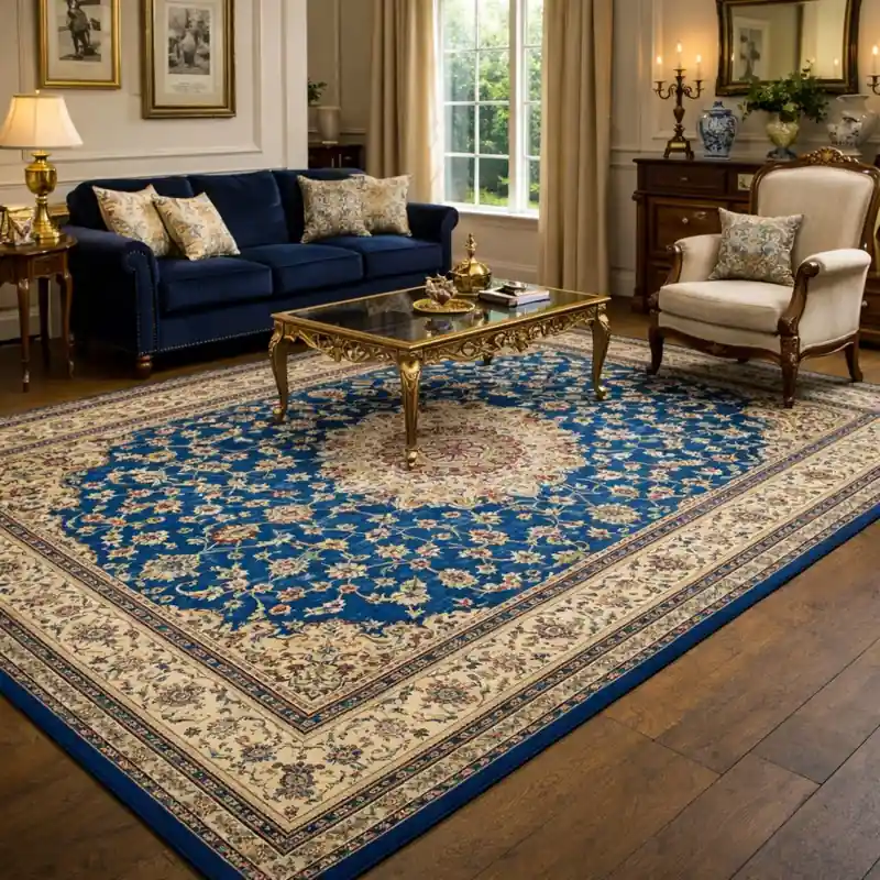 KAZAKH - Tappeto Classico Stile Caucasico Effetto Seta Fiori Blu Azzurro 2154
