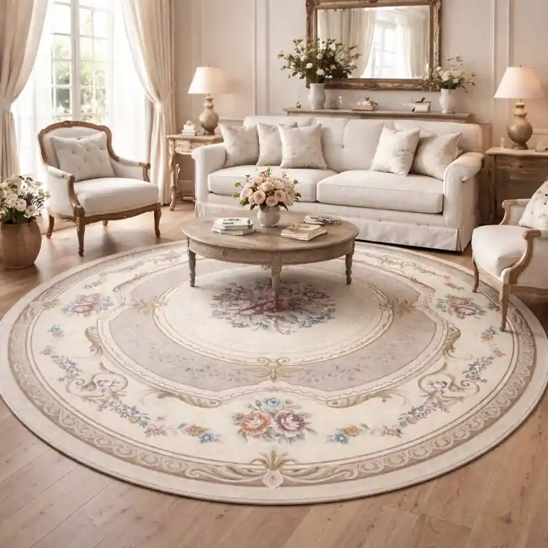 AUBUSSON - Tappeto Classico Rotondo Stile Francese '800 Ciniglia Jacquard - Lavabile ed Antiscivolo -Tortora