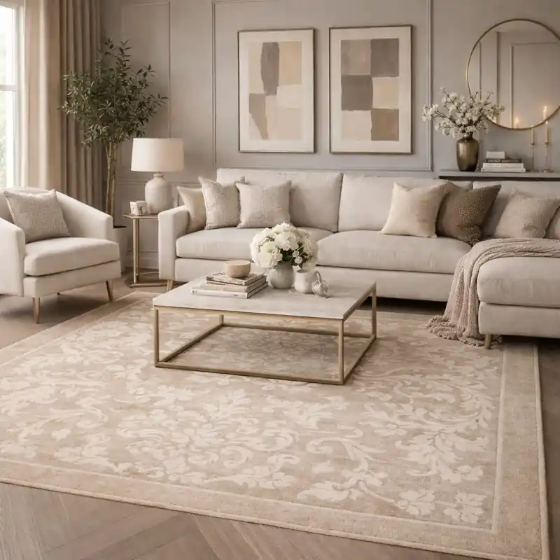 LEVANTE - Tappeto Classico Ciniglia Jacquard Raffinato Effetto Rilievo - Lavabile ed Antiscivolo - Tortora