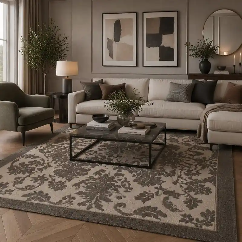 LEVANTE - Tappeto Classico Ciniglia Jacquard Raffinato Effetto Rilievo - Lavabile ed Antiscivolo - Fango