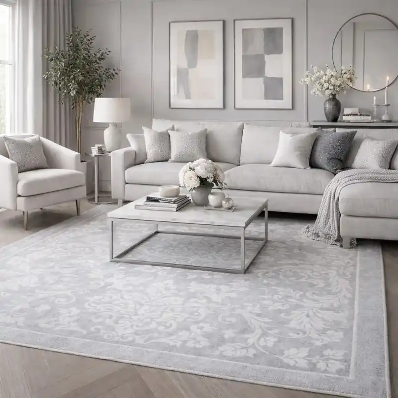 LEVANTE - Tappeto Classico Ciniglia Jacquard Raffinato Effetto Rilievo - Lavabile ed Antiscivolo - Perla