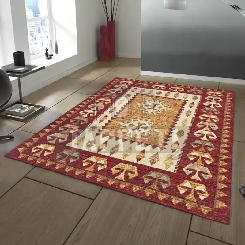 KILIM - Tappeto Classico Etnico Ciniglia Jacquard effetto Melange - Rosso