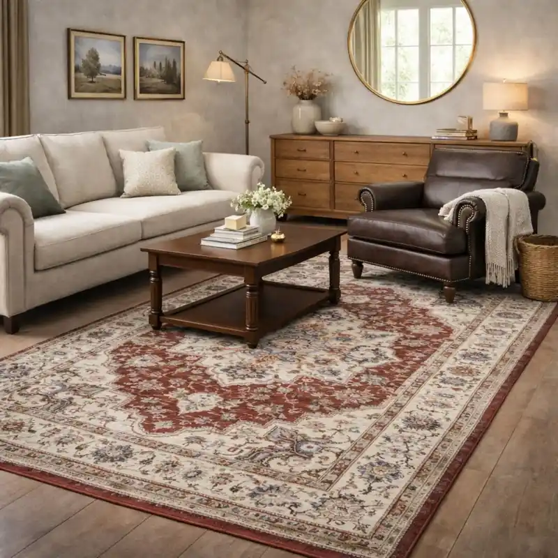 ESTRELLA - Tappeto Classico Contemporaneo Stile Persiano Geometrico Effetto Vintage Beige Rosso K7072-E22272