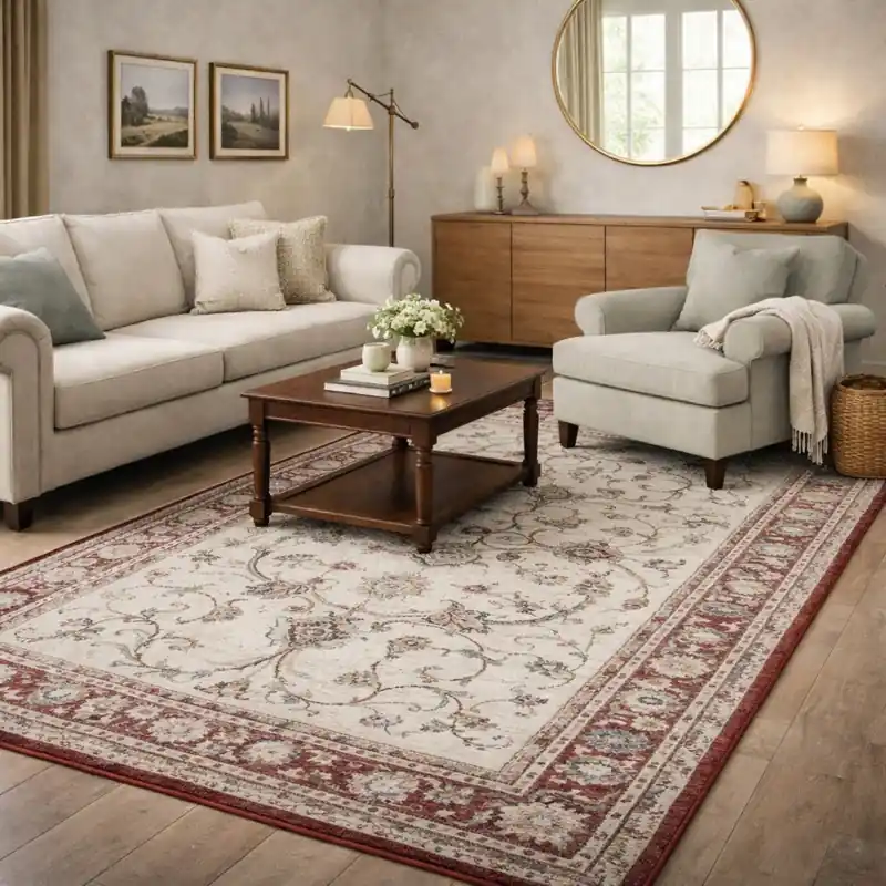 ESTRELLA - Tappeto Classico Contemporaneo Stile Persiano Geometrico Effetto Vintage Beige Rosso K7051-E22727