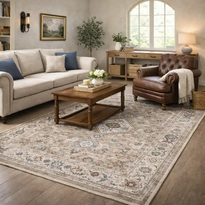 ESTRELLA - Tappeto Classico Contemporaneo Stile Persiano Geometrico Effetto Vintage Beige J9642-E22575