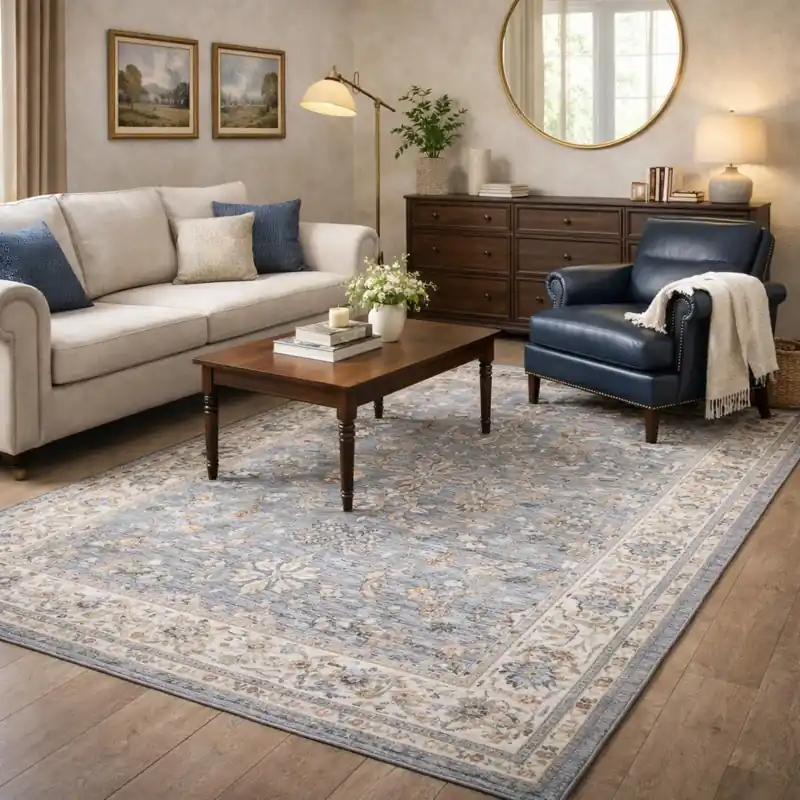 ESTRELLA - Tappeto Classico Contemporaneo Stile Persiano Effetto Vintage Beige Azzurro J9461-E22676