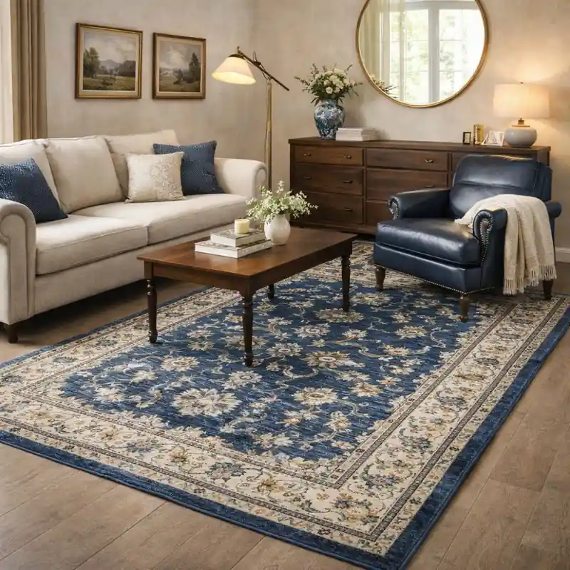 ESTRELLA - Tappeto Classico Contemporaneo Stile Persiano Effetto Vintage Blu J9461-E22171