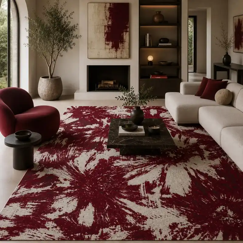NINFEE - Tappeto Classico Floreale Ciniglia Jacquard - Lavabile ed Antiscivolo - Rosso