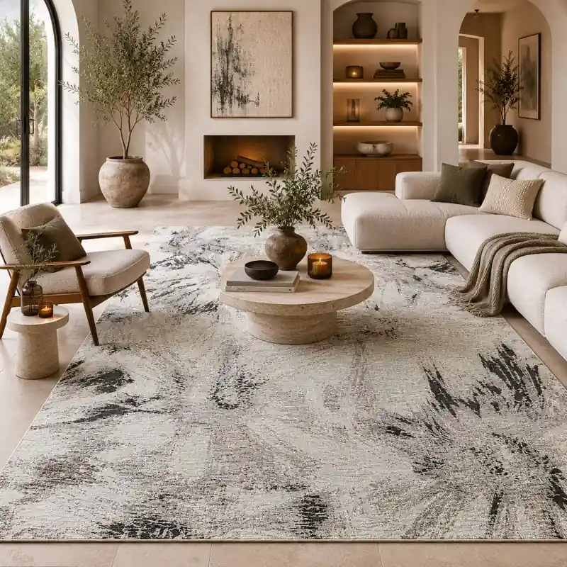 NINFEE - Tappeto Classico Floreale Ciniglia Jacquard - Lavabile ed Antiscivolo - Grigio