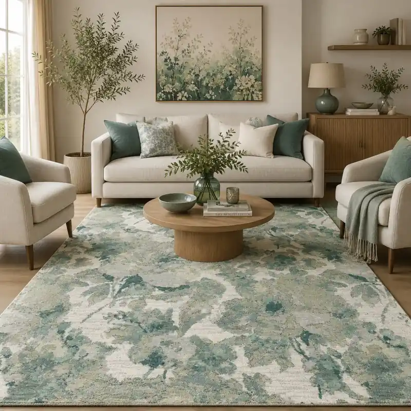 BOTANIC - Tappeto Classico Floreale Ciniglia Jacquard - Lavabile ed Antiscivolo - Acqua