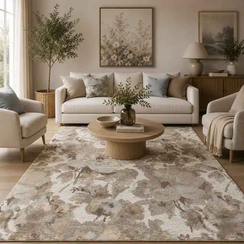 BOTANIC - Tappeto Classico Floreale Ciniglia Jacquard - Lavabile ed Antiscivolo - Tortora