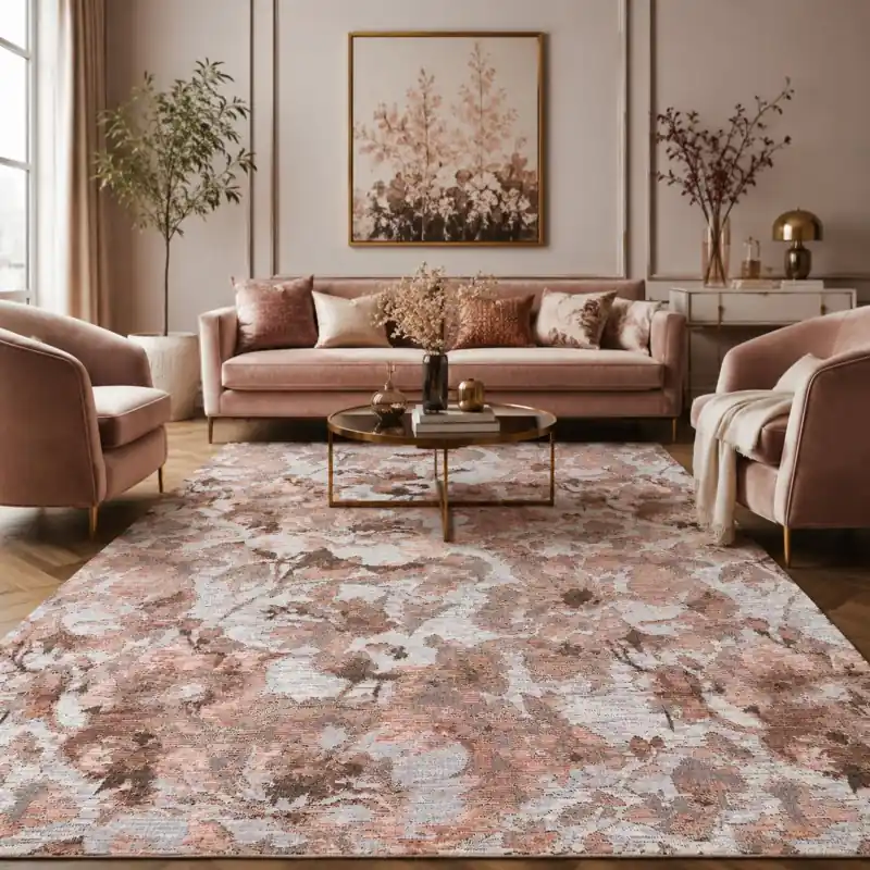 BOTANIC - Tappeto Classico Floreale Ciniglia Jacquard - Lavabile ed Antiscivolo - Cipria