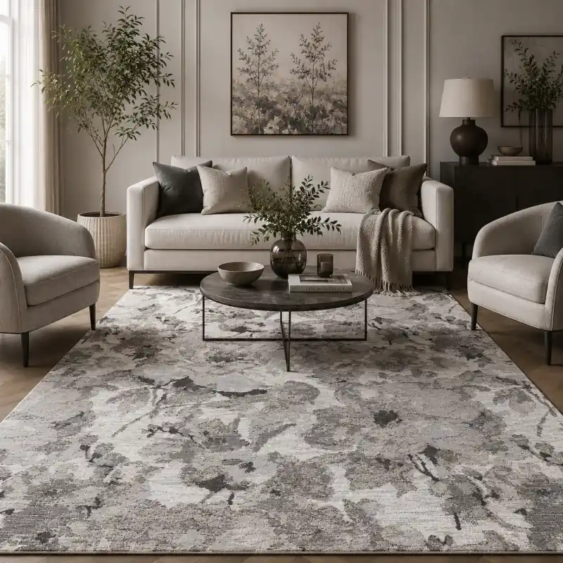 BOTANIC - Tappeto Classico Floreale Ciniglia Jacquard - Lavabile ed Antiscivolo - Argento