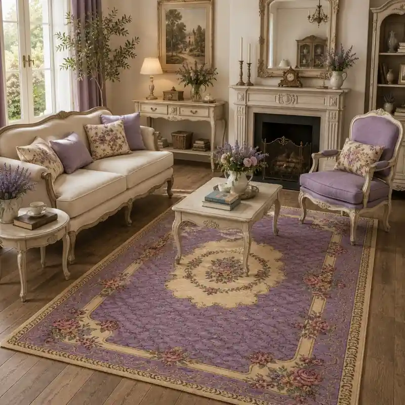 BOUQUET - Tappeto Classico Floreale - Lavabile ed Antiscivolo - Ciniglia Jacquard - Viola