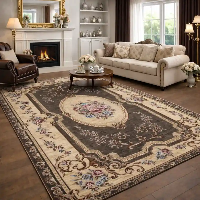 AUBUSSON - Tappeto Classico Stile Francese '800 Ciniglia Jacquard - Lavabile ed Antiscivolo - Fango
