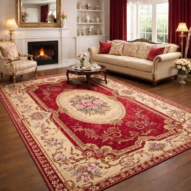 AUBUSSON - Tappeto Classico Stile Francese '800 Ciniglia Jacquard - Lavabile ed Antiscivolo - Rosso
