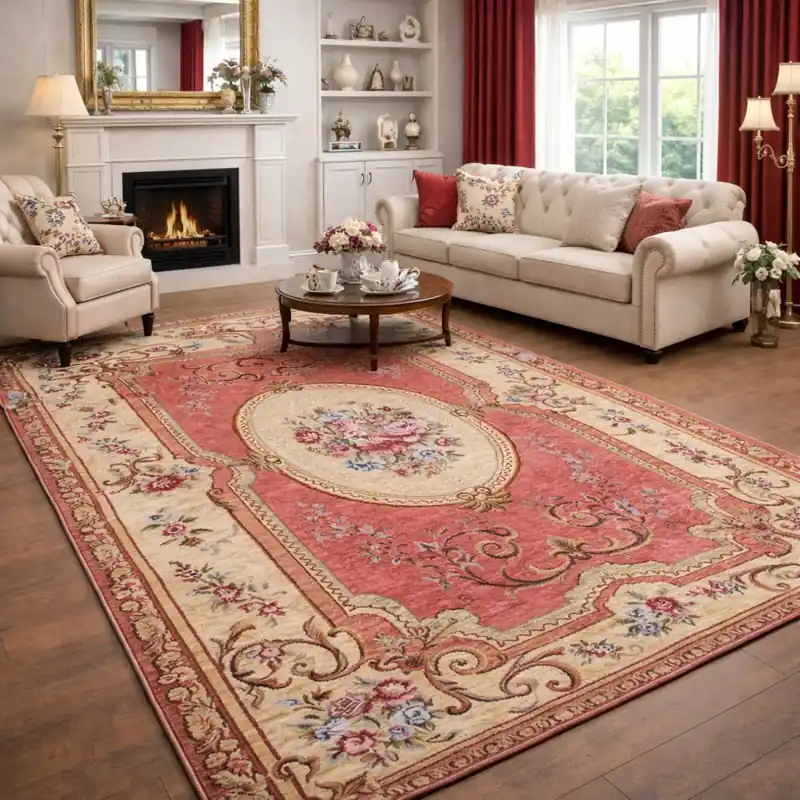 AUBUSSON - Tappeto Classico Stile Francese '800 Ciniglia Jacquard - Lavabile ed Antiscivolo - Rosa