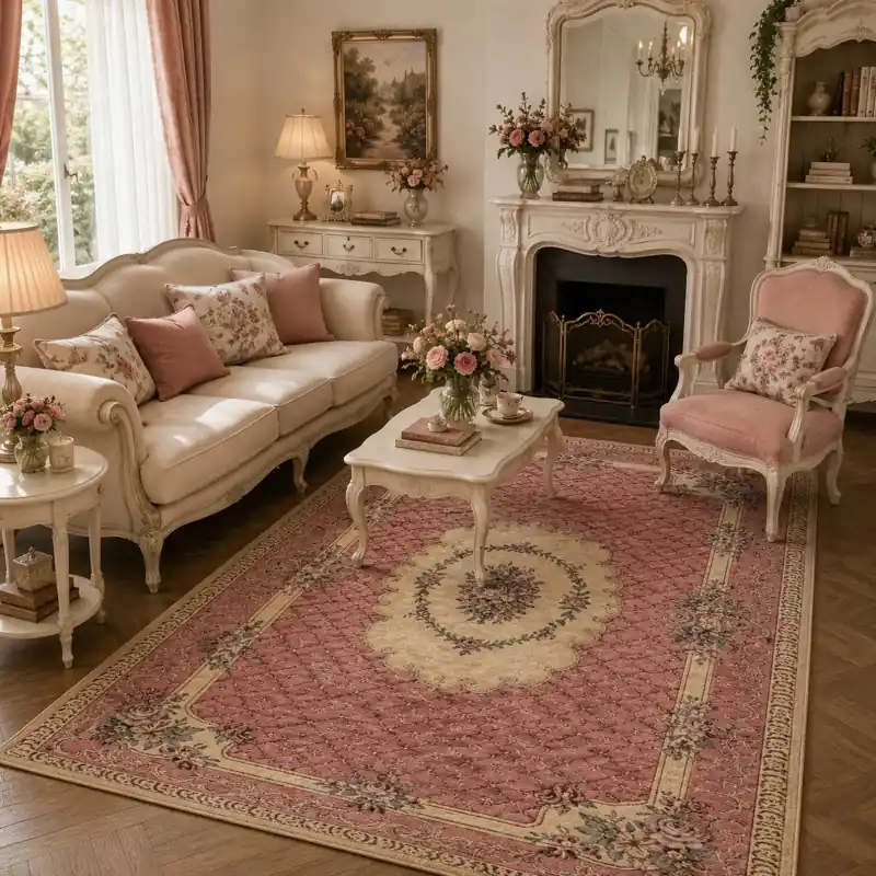 BOUQUET - Tappeto Classico Floreale - Lavabile ed Antiscivolo - Ciniglia Jacquard - Rosa
