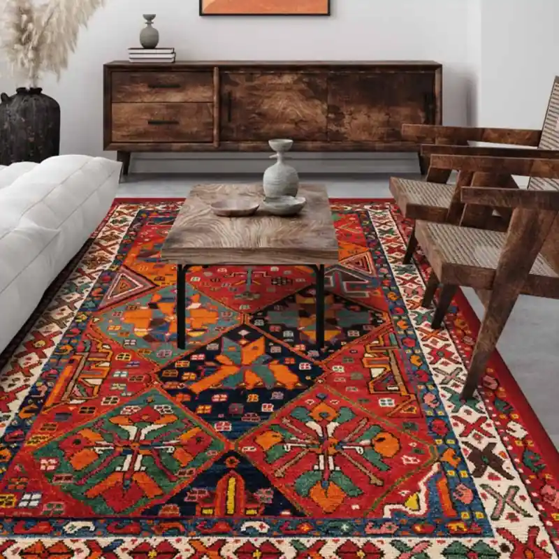 Tappeto Corsia Salotto Camera Lavabile Antiscivolo Classico Persiano Quadri Greche BAKHTIARI ARANCIO