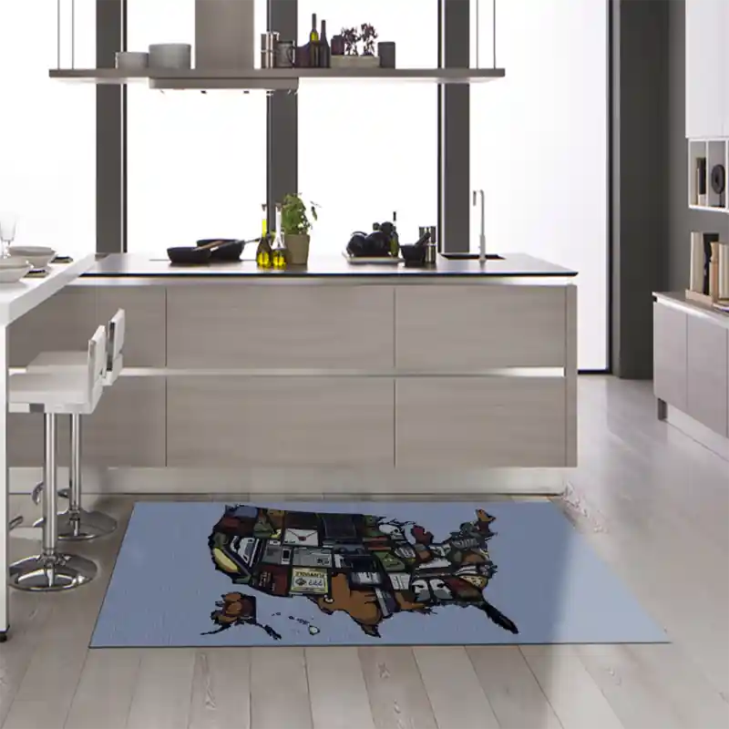 Tappeto Passatoia Salotto Cucina Bagno Lavabile Cartina Geografica America Stile Cartonato - CG0026