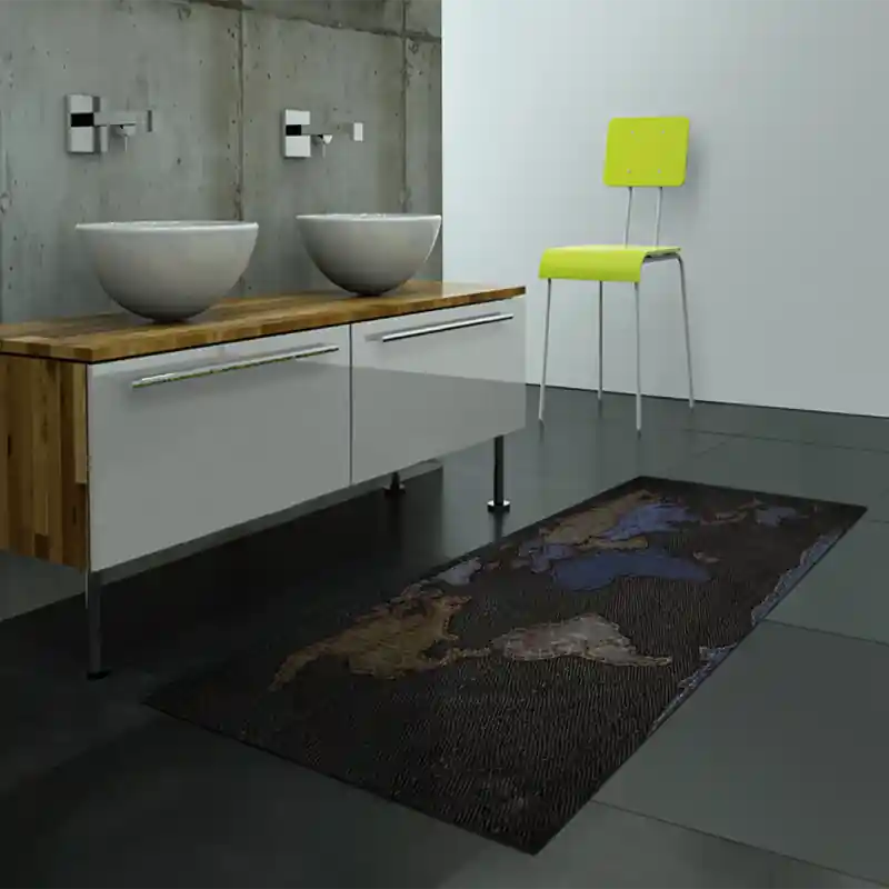 Tappeto Passatoia Salotto Cucina Bagno Lavabile Cartina Geografica Stile Jeans Cuciture - CG0024