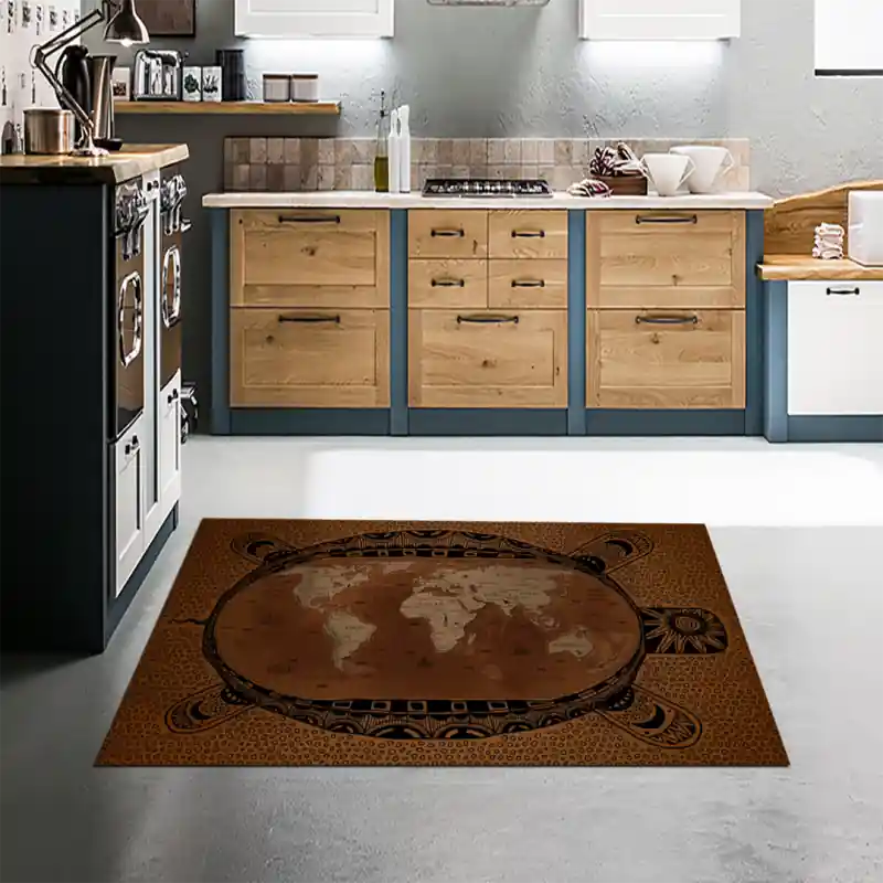 Tappeto Passatoia Salotto Cucina Bagno Lavabile Cartina Mondo Tartaruga Stile Africano - CG0021