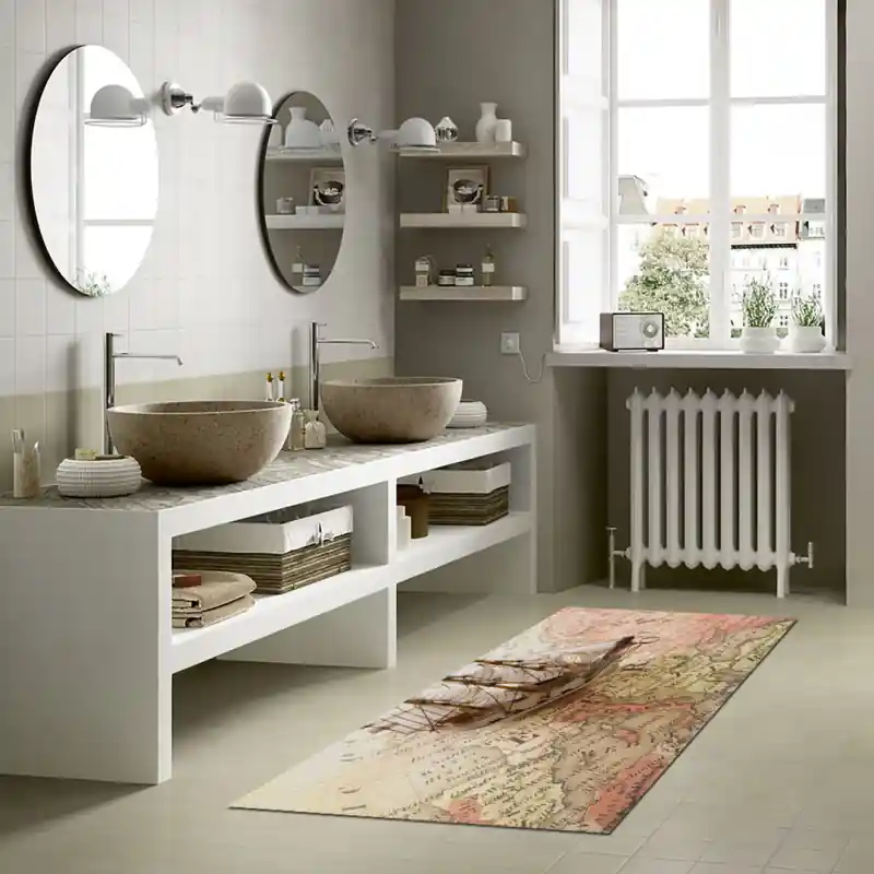 Tappeto Passatoia Salotto Cucina Bagno Lavabile Cartina Geografica Veliero Scoperta - CG0019