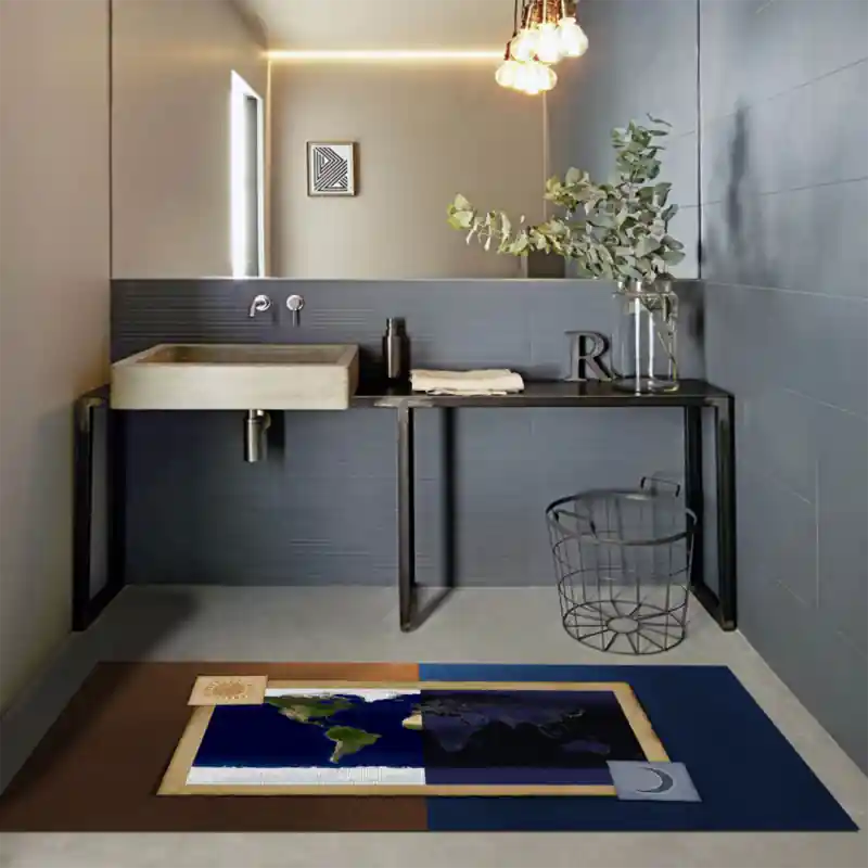 Tappeto Passatoia Salotto Cucina Bagno Lavabile Cartina Mondo Giorno Notte - CG0009
