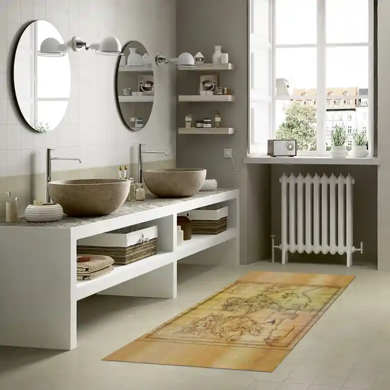 Tappeto Passatoia Salotto Cucina Bagno Lavabile Cartina Geografica Pergamena - CG0006