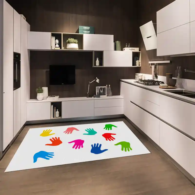 Tappeto Passatoia Salotto Cucina Bagno Lavabile Bambini Mani Arcobaleno Colori Orme - BIM0004