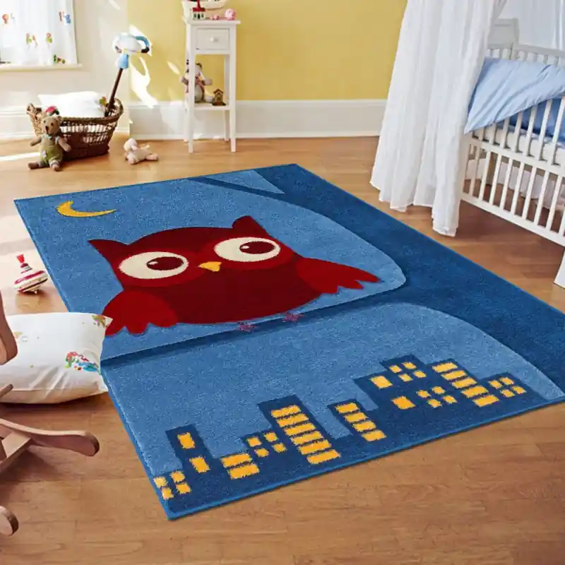 KID - Tappeto Moderno Bambini Gufo Gufetto Notte Città - T195