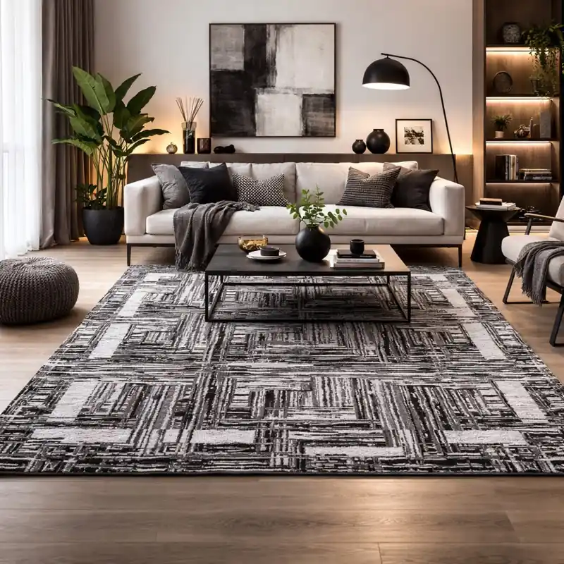 THAILAND - Tappeto Moderno Geometrico - Lavabile ed Antiscivolo - Ciniglia Jacquard - Nero