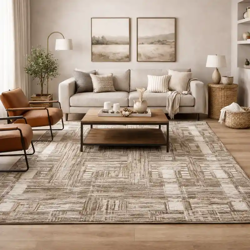 THAILAND - Tappeto Moderno Geometrico - Lavabile ed Antiscivolo - Ciniglia Jacquard - Tortora