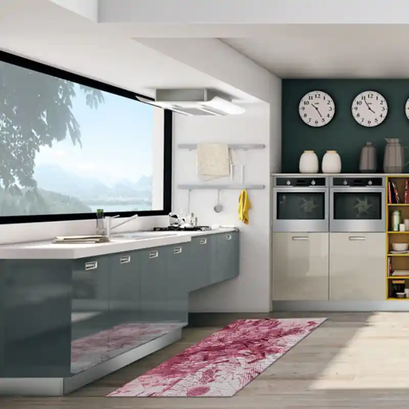Tappeto Salotto Cucina Bagno Lavabile Antiscivolo Moderno Geometrico Astratto Rosa - MOD5040