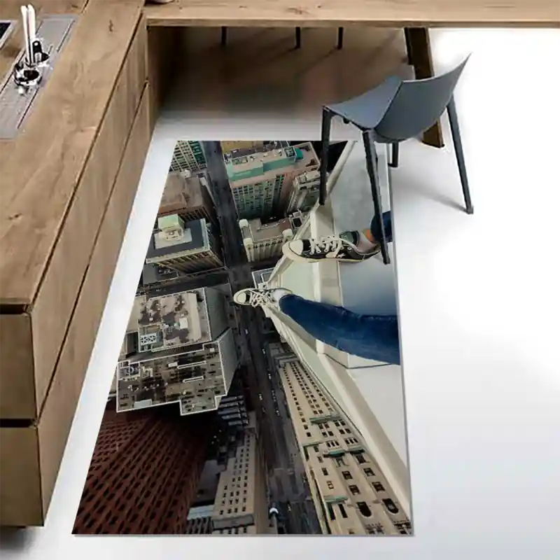 Tappeto Passatoia Salotto Cucina Bagno Lavabile Grattacieli Città Vertigini Prospettiva - PM0002