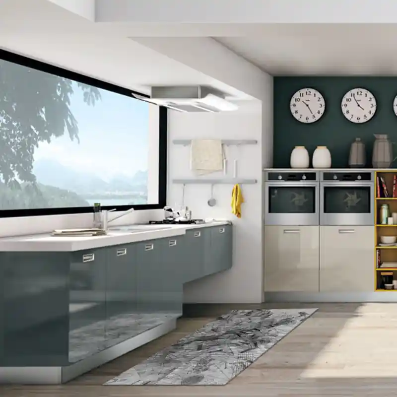 Tappeto Salotto Cucina Bagno Lavabile Antiscivolo Moderno Geometrico Astratto Grigio - MOD5037