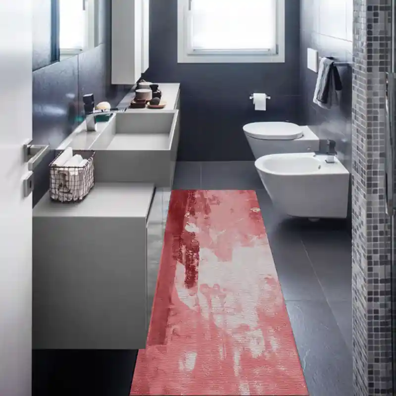 Tappeto Salotto Cucina Bagno Lavabile Antiscivolo Moderno Astratto Rosso - MOD5068