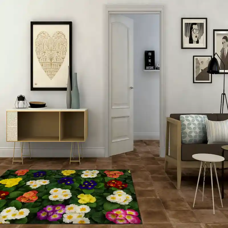 Tappeto Passatoia Salotto Cucina Bagno Lavabile Fiori Primule Colori - FLO0048