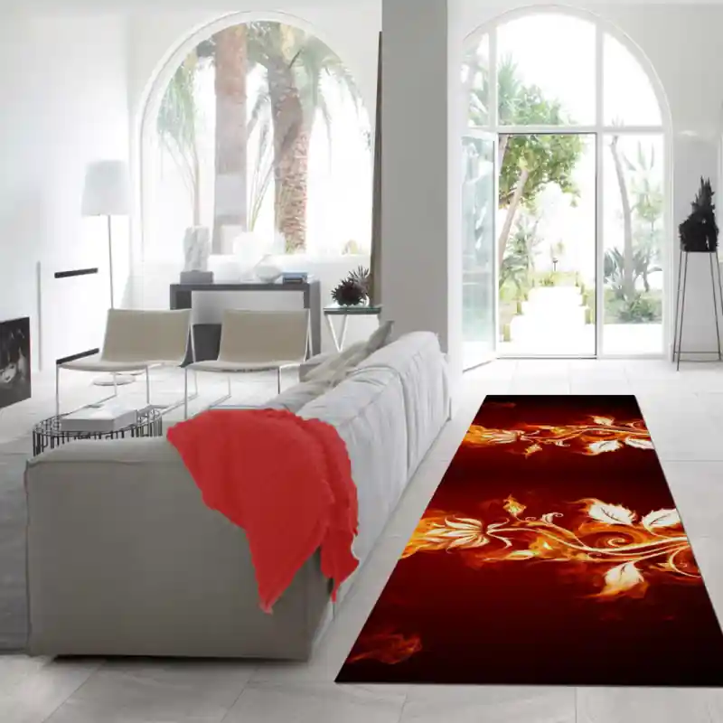 Tappeto Passatoia Salotto Cucina Bagno Lavabile Fiori Astratti Rose Rosse Fuoco Passione - FLO0046