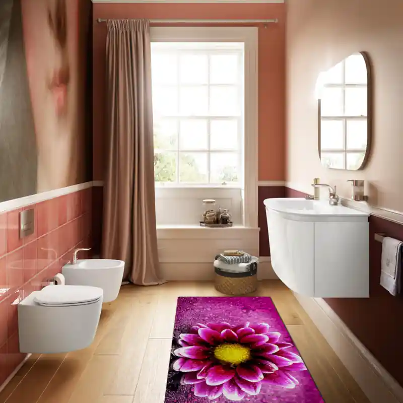 Tappeto Passatoia Salotto Cucina Bagno Lavabile Fiore Dalia Rosa - FLO0045