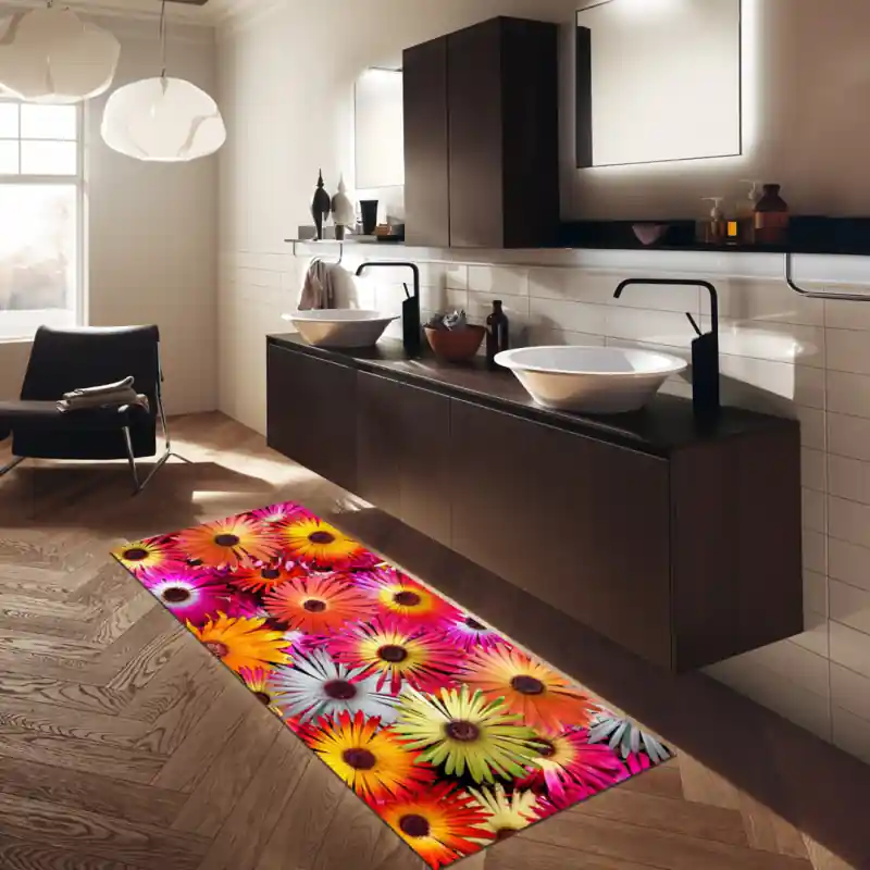 Tappeto Passatoia Salotto Cucina Bagno Lavabile Fiori Dimorfoteche Rosa Arancio Giallo - FLO0044